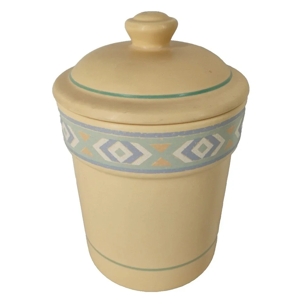 Vintage Treasure Craft Peach Southwestern Aztec Cookie‎ Jar Canister Sugar USA